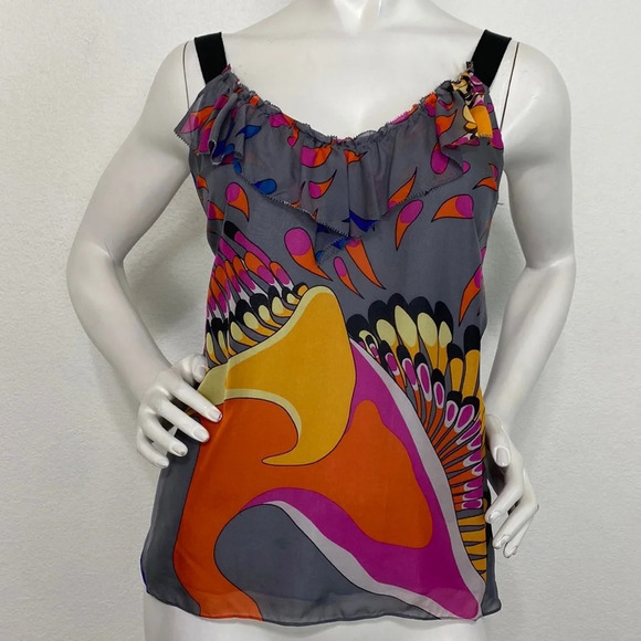 Vintage Tibi Multicolor Silk Abstract Print Indie Sleaze Sleeveless Blouse Sz 8 - Picture 1 of 8